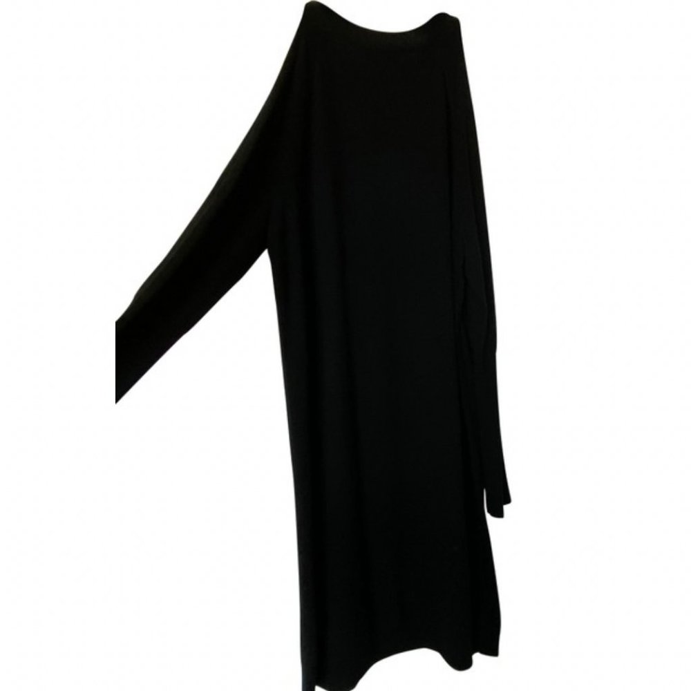 Saks Fifth Avenue Cold Shoulder Black Wool Dress